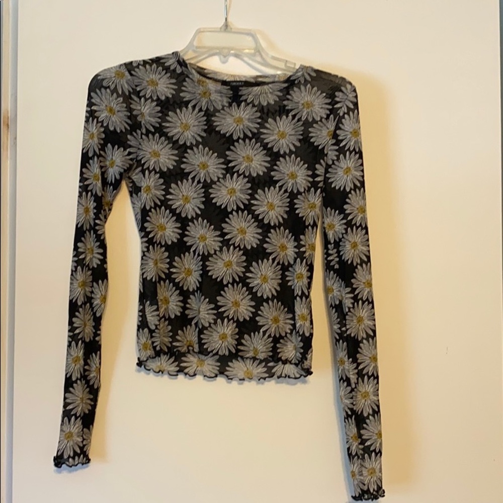 Forever 21 Sheer Printed Long Sleeve Top